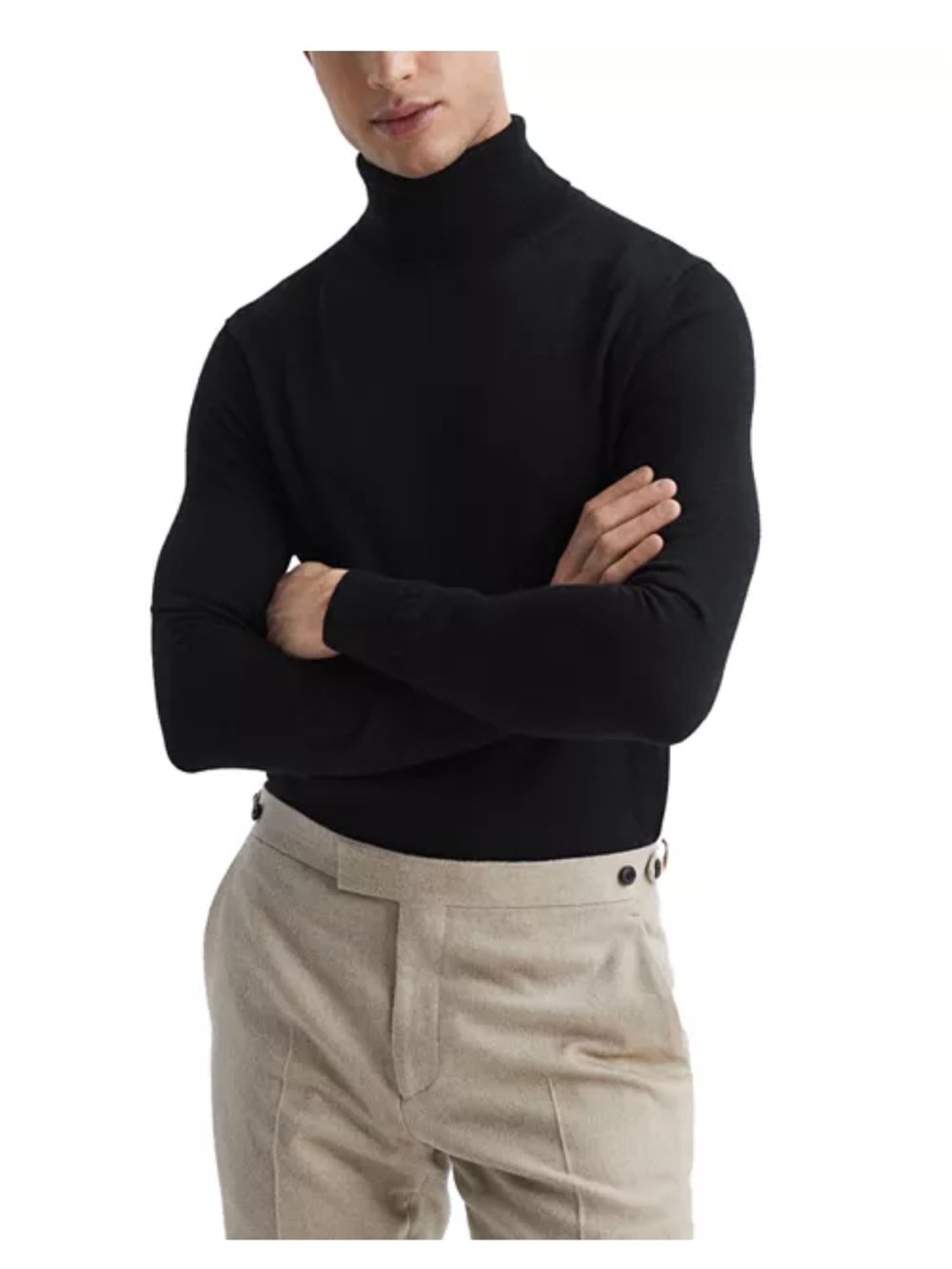 Reiss Caine Men’s Slim-Fit Roll-Neck Jumper 100% Merino Wool Fine-Gauge Knit
